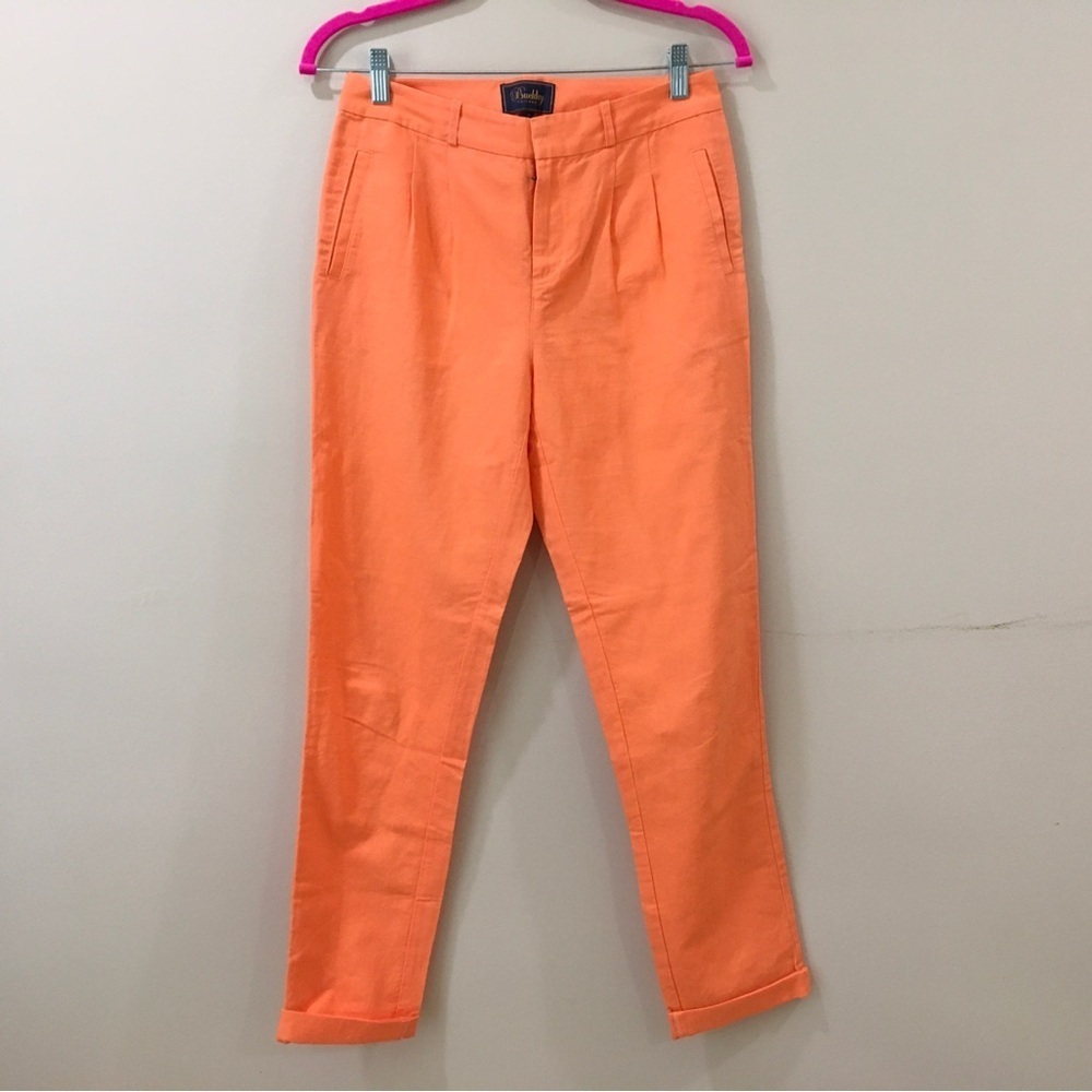 Buckley Tailors dress pants trouser Orange Linen Tapered pleated Size 0